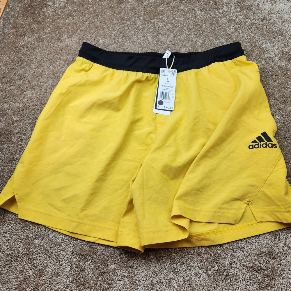 Adidas Mens M Axis WVN 6 Training Shorts Bold Gold Yellow IL9267 Size L New